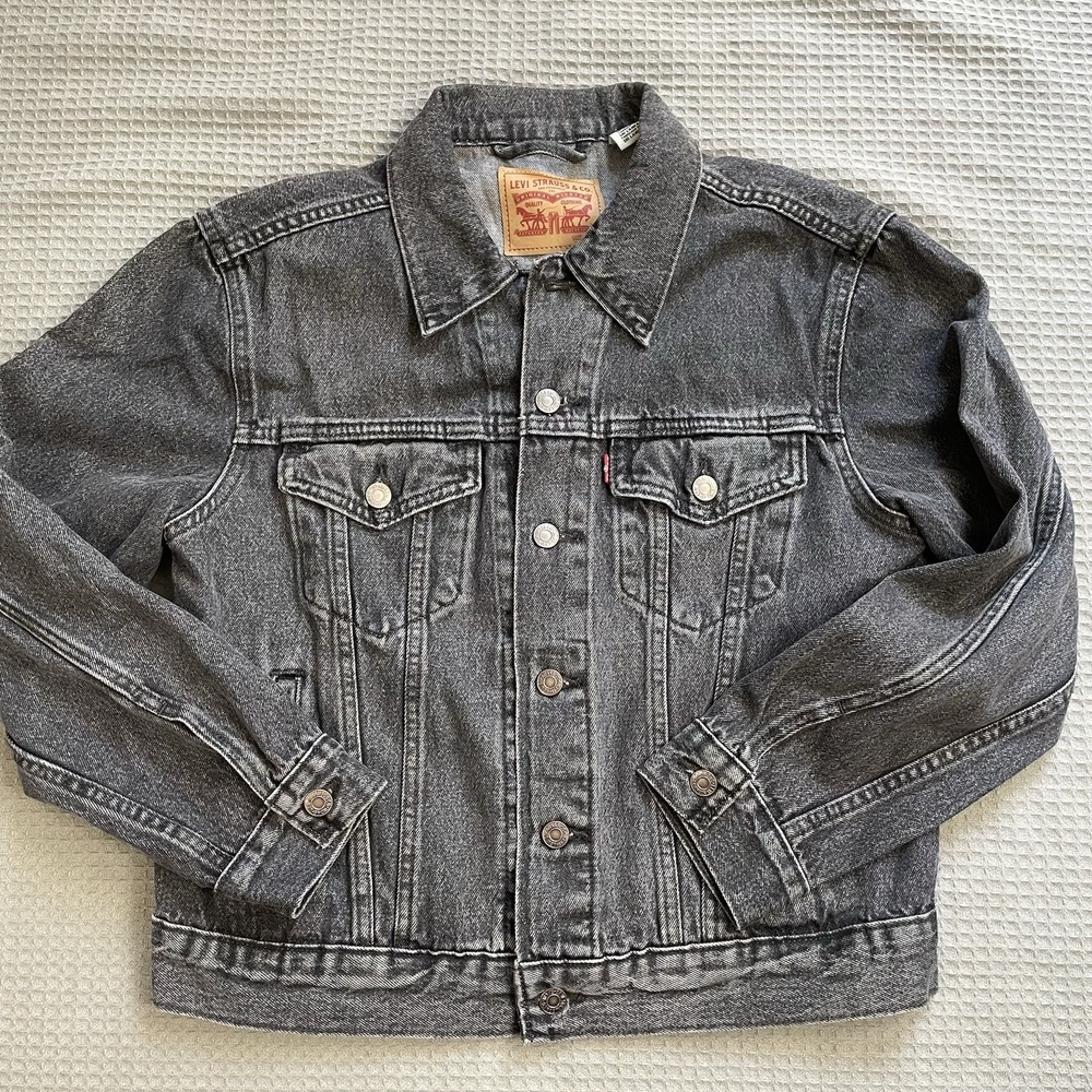 Levi's Ex-Boyfriend Denim Jean Trucker Jacket Medium Womens Distressed Black